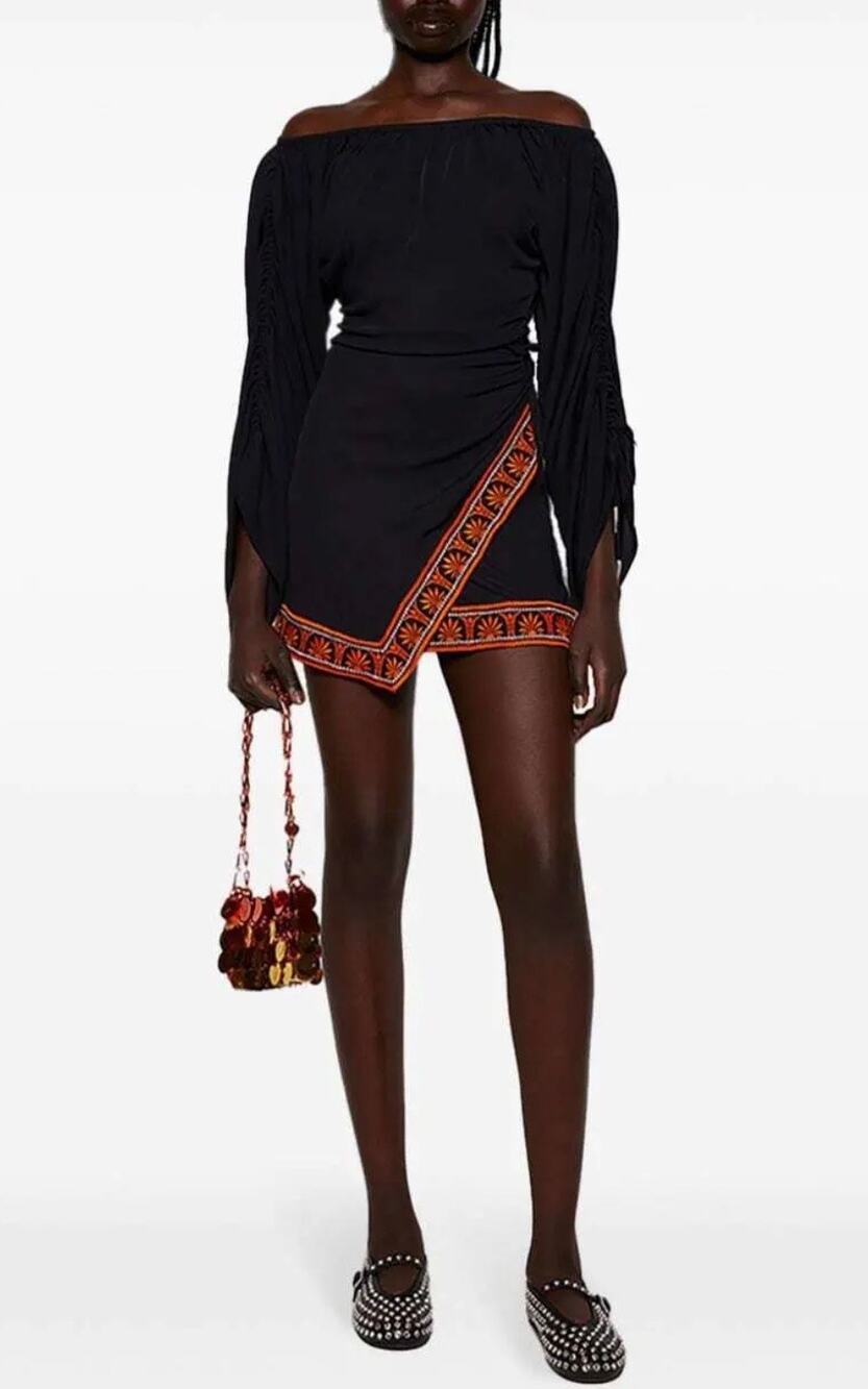 Rabanne Jersey Draped Belted Mini Dress in Black FR 36 US 4